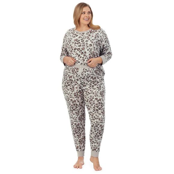 Cuddl Duds Sweater Knit 3/4 Sleeve Pajama Top Pants Pockets Gray Animal XXL - Picture 4 of 8